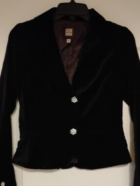 Old Navy Black Velvet Blazer with Rhinestone Buttons